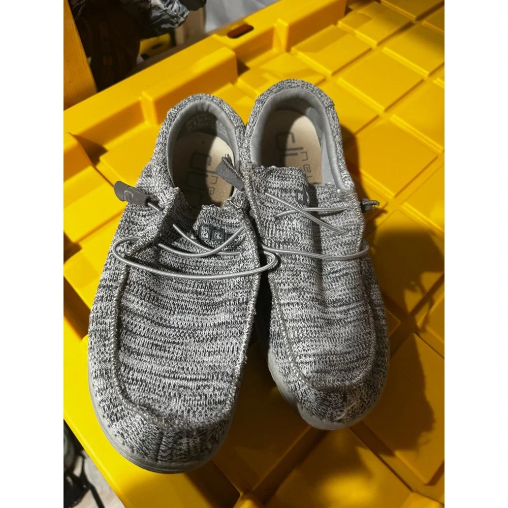 Hey Dude Wally Sox Mens Grey Marl Knit Slip On Loafers Casual Shoes Size 10